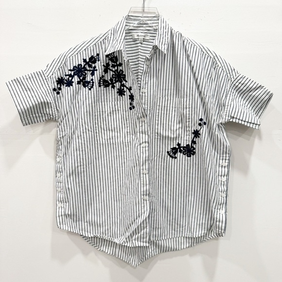 Madewell Embroidered Courier Side Button Shirt Striped XXS Cotton - Picture 1 of 8